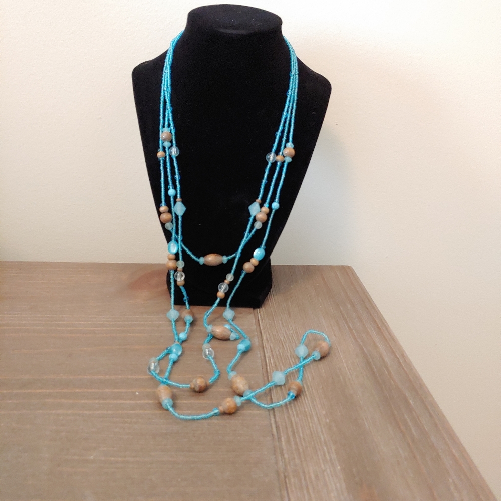 Layered Necklace with Wooden Beads